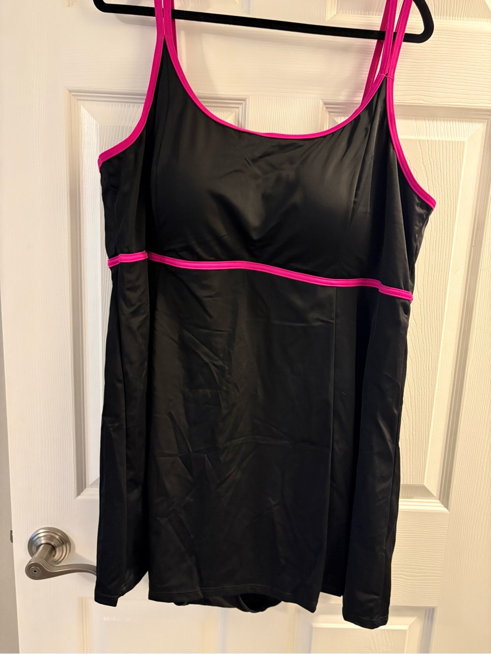 Swimsuits For All Black Swim Dress with Hot Pink Trim